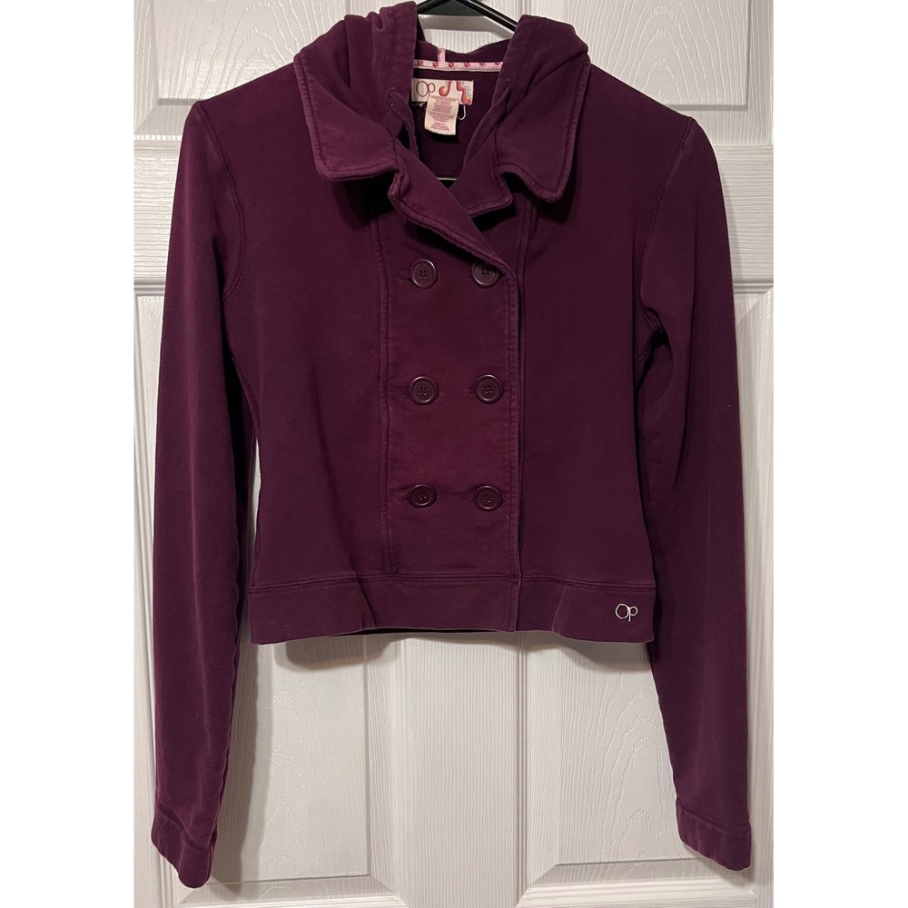 OP Ocean Pacific Womens Plum Purple Double Breasted Hoodie Fleece Jacket‎ Size M